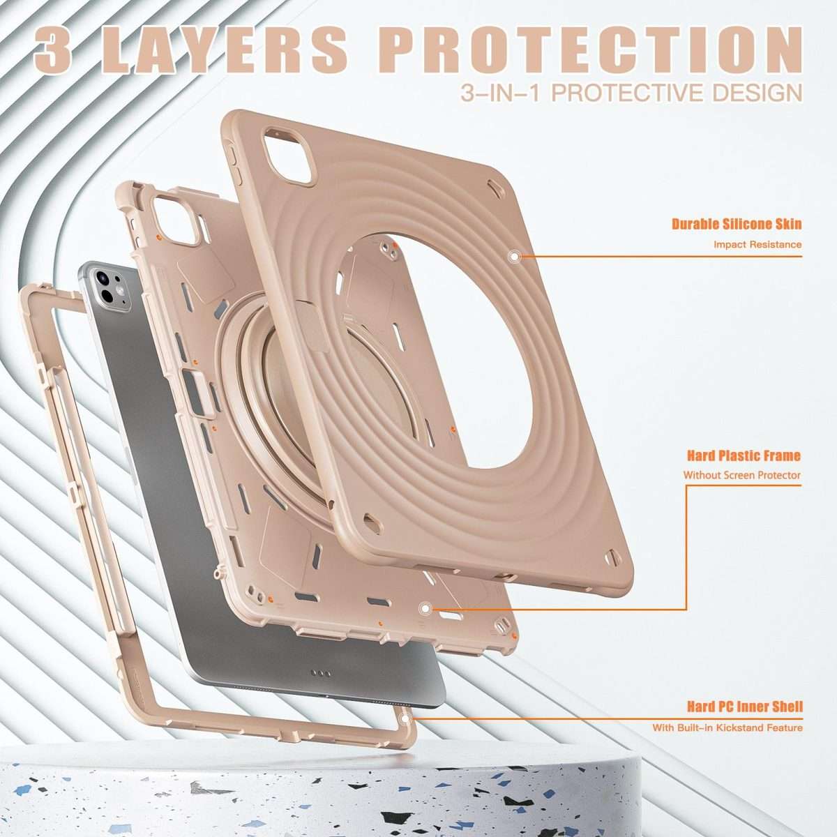 For iPad Pro 13 2025 / 2024 Rotation Handle Holder Silicone Hybrid PC Tablet Case(Light Coffee)