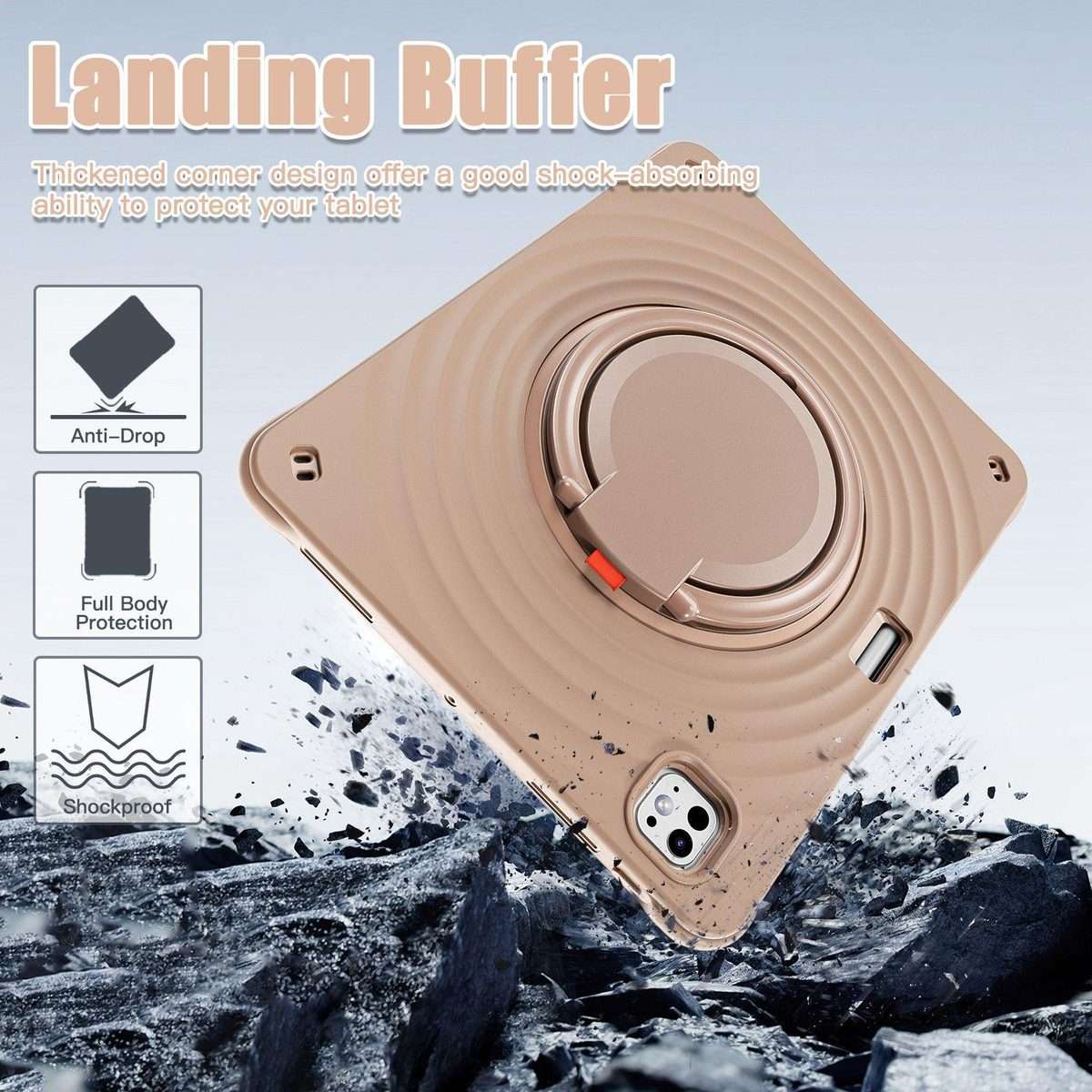 For iPad Pro 13 2025 / 2024 Rotation Handle Holder Silicone Hybrid PC Tablet Case(Light Coffee)