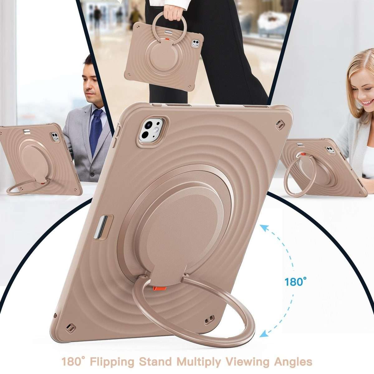 For iPad Pro 13 2025 / 2024 Rotation Handle Holder Silicone Hybrid PC Tablet Case(Light Coffee)
