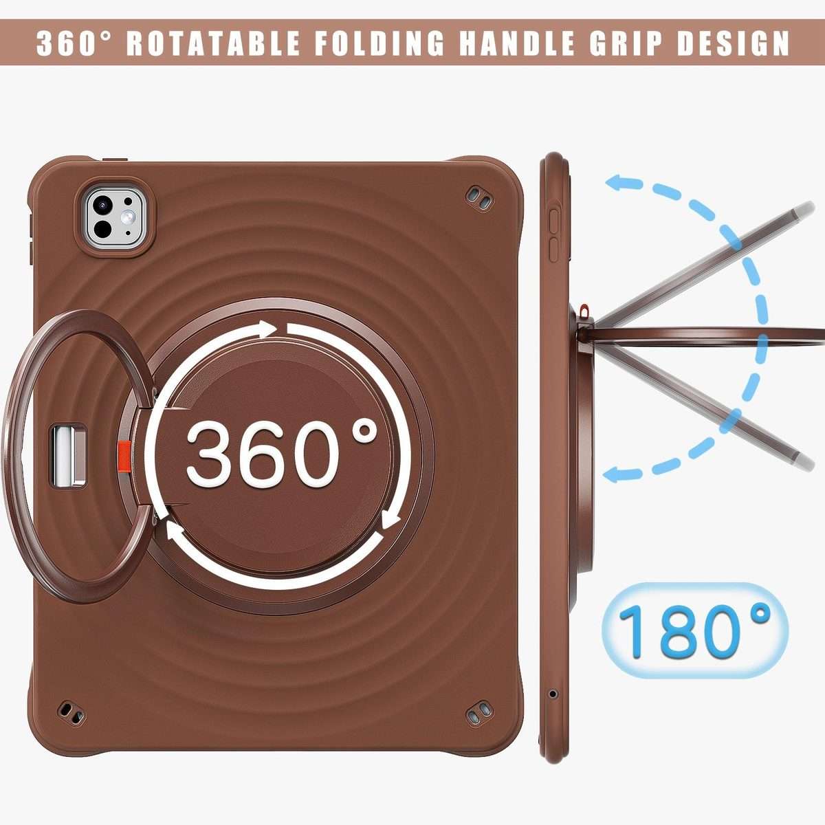 For iPad Pro 13 2025 / 2024 Rotation Handle Holder Silicone Hybrid PC Tablet Case(Chocolate)