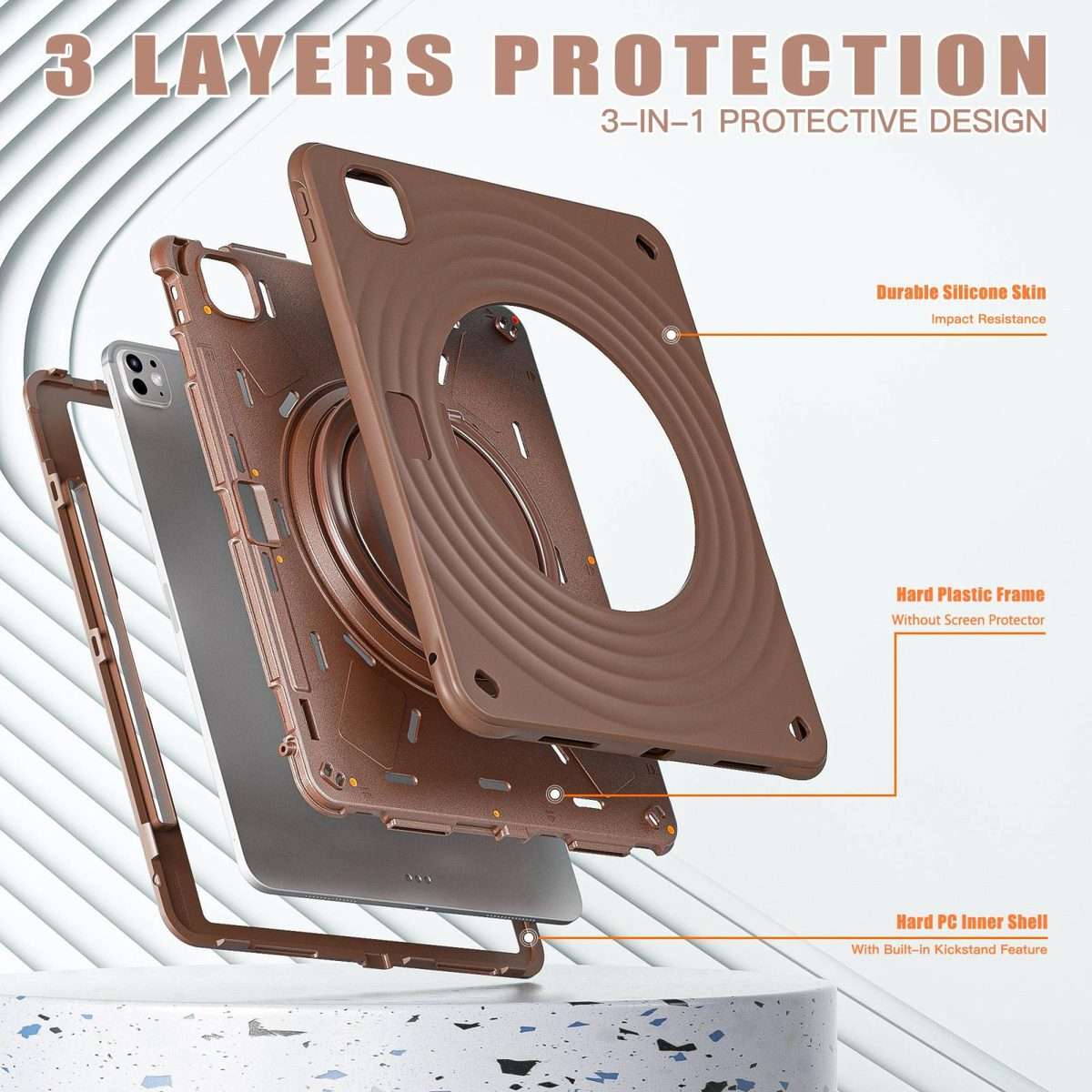 For iPad Pro 13 2025 / 2024 Rotation Handle Holder Silicone Hybrid PC Tablet Case(Chocolate)