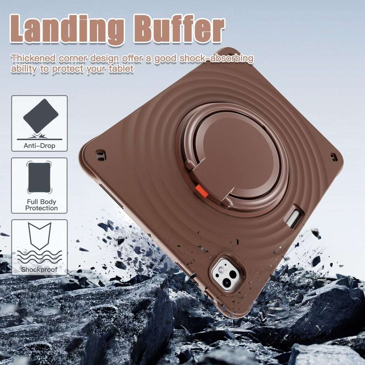 For iPad Pro 13 2025 / 2024 Rotation Handle Holder Silicone Hybrid PC Tablet Case(Chocolate)