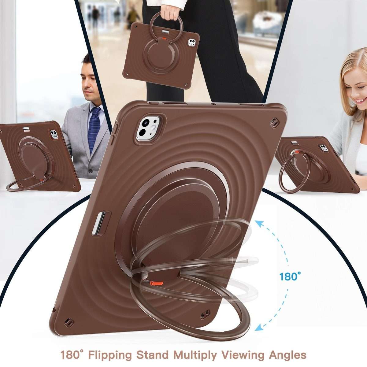 For iPad Pro 13 2025 / 2024 Rotation Handle Holder Silicone Hybrid PC Tablet Case(Chocolate)