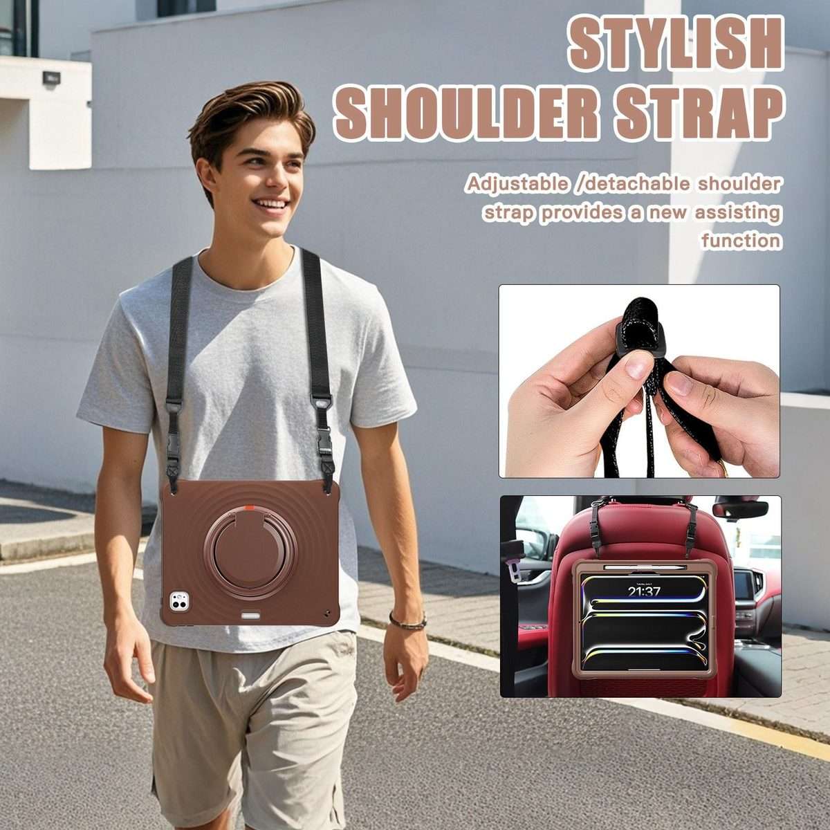 For iPad Pro 13 2025 / 2024 Rotation Handle Holder Silicone Hybrid PC Tablet Case(Chocolate)