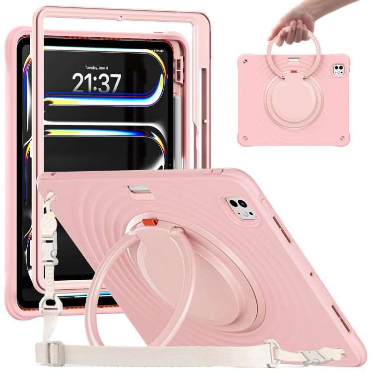 For iPad Pro 13 2025 / 2024 Rotation Handle Holder Silicone Hybrid PC Tablet Case(Pink)