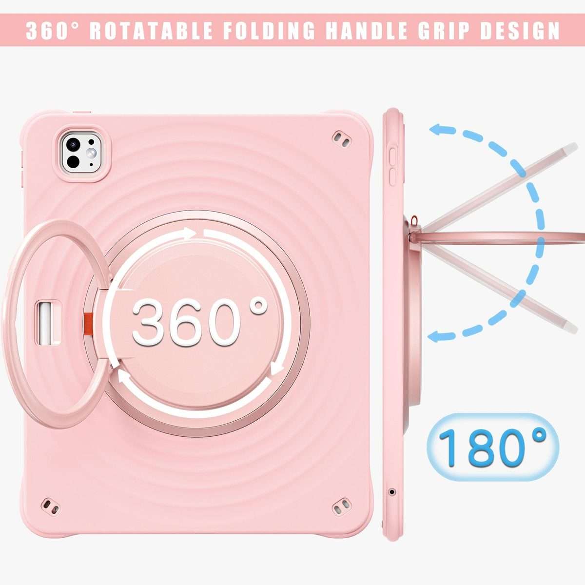 For iPad Pro 13 2025 / 2024 Rotation Handle Holder Silicone Hybrid PC Tablet Case(Pink)