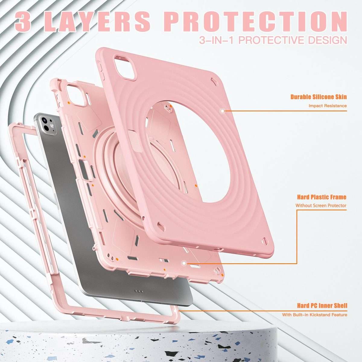 For iPad Pro 13 2025 / 2024 Rotation Handle Holder Silicone Hybrid PC Tablet Case(Pink)
