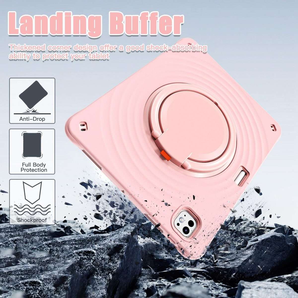 For iPad Pro 13 2025 / 2024 Rotation Handle Holder Silicone Hybrid PC Tablet Case(Pink)