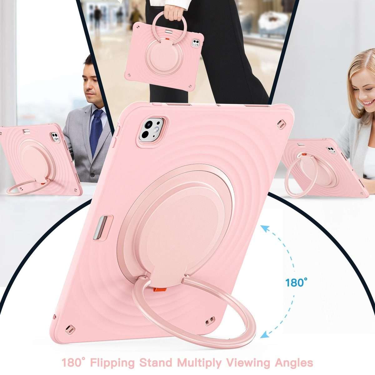 For iPad Pro 13 2025 / 2024 Rotation Handle Holder Silicone Hybrid PC Tablet Case(Pink)