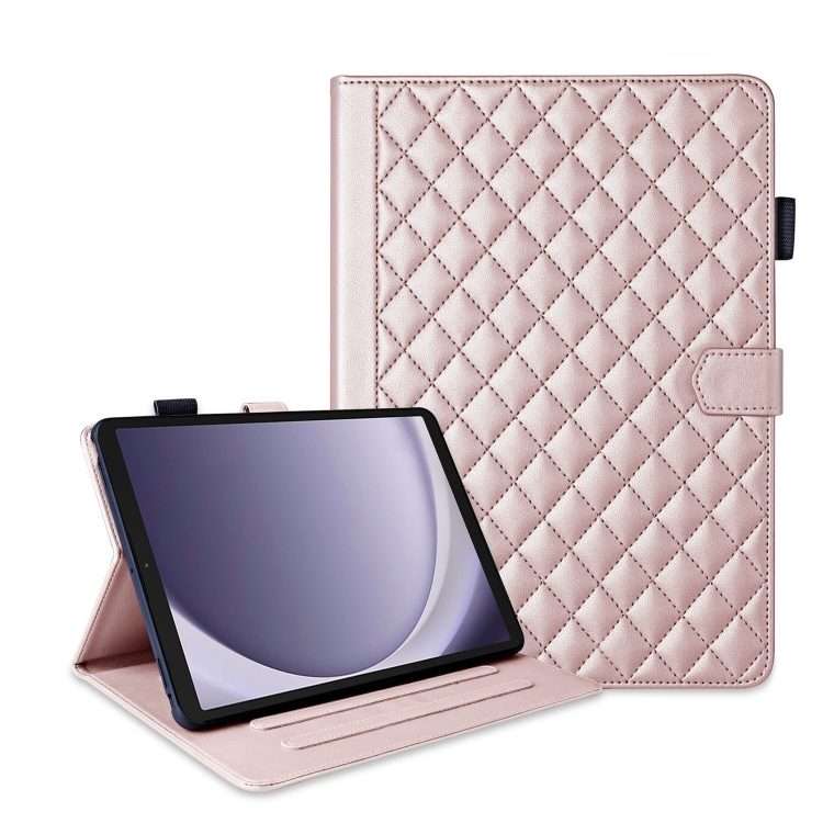 For Samsung Galaxy Tab A11 / A9 Rhombus Lattice Leather Tablet Case(Rose Gold)