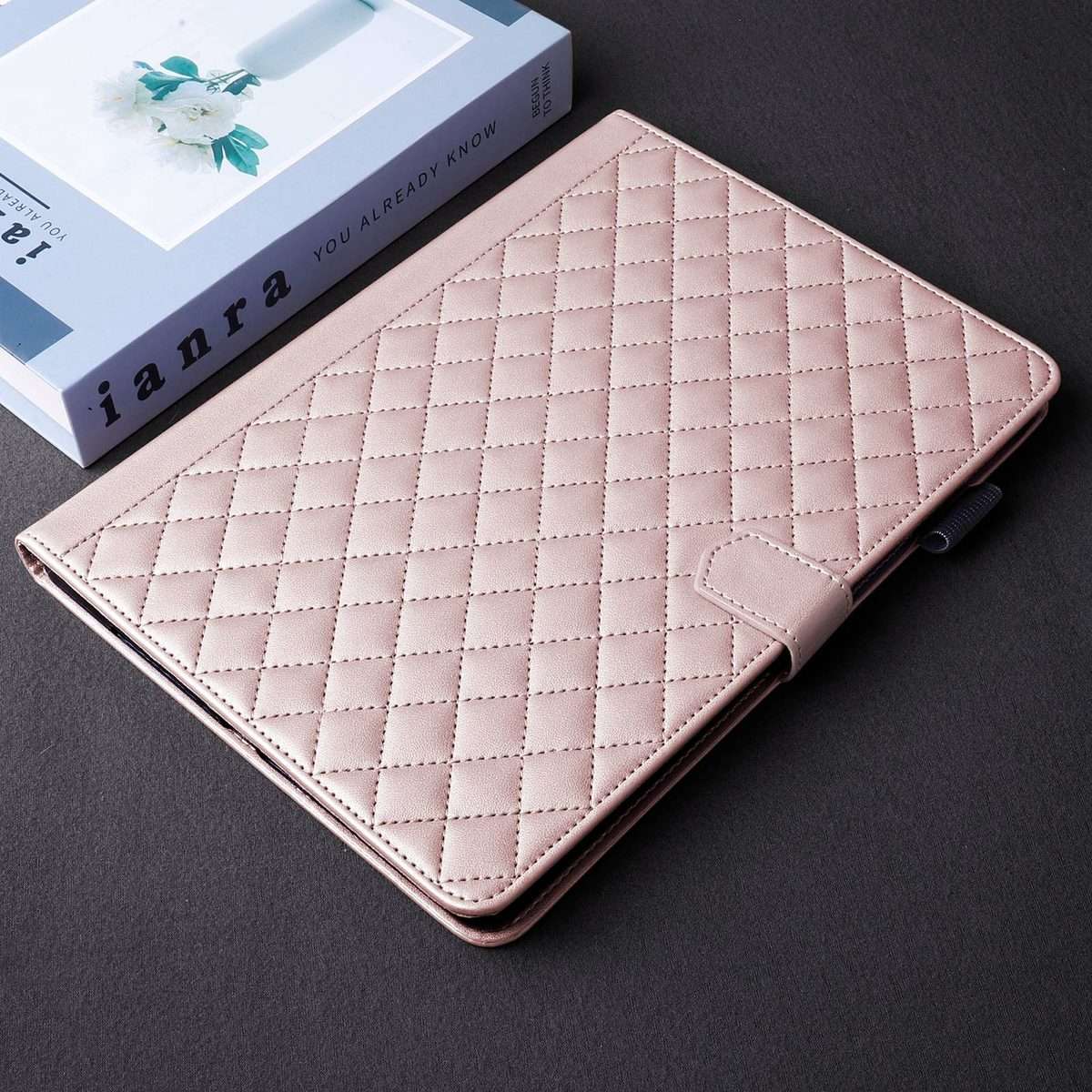 For Samsung Galaxy Tab A11 / A9 Rhombus Lattice Leather Tablet Case(Rose Gold)