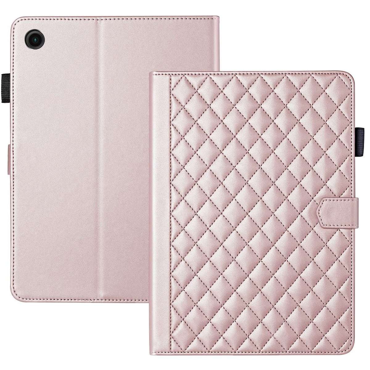 For Samsung Galaxy Tab A11 / A9 Rhombus Lattice Leather Tablet Case(Rose Gold)