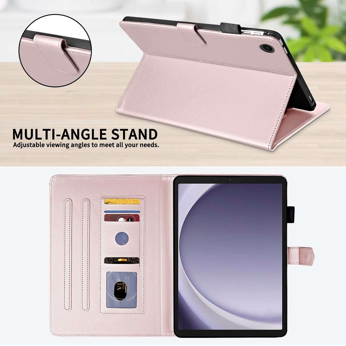 For Samsung Galaxy Tab A11 / A9 Rhombus Lattice Leather Tablet Case(Rose Gold)