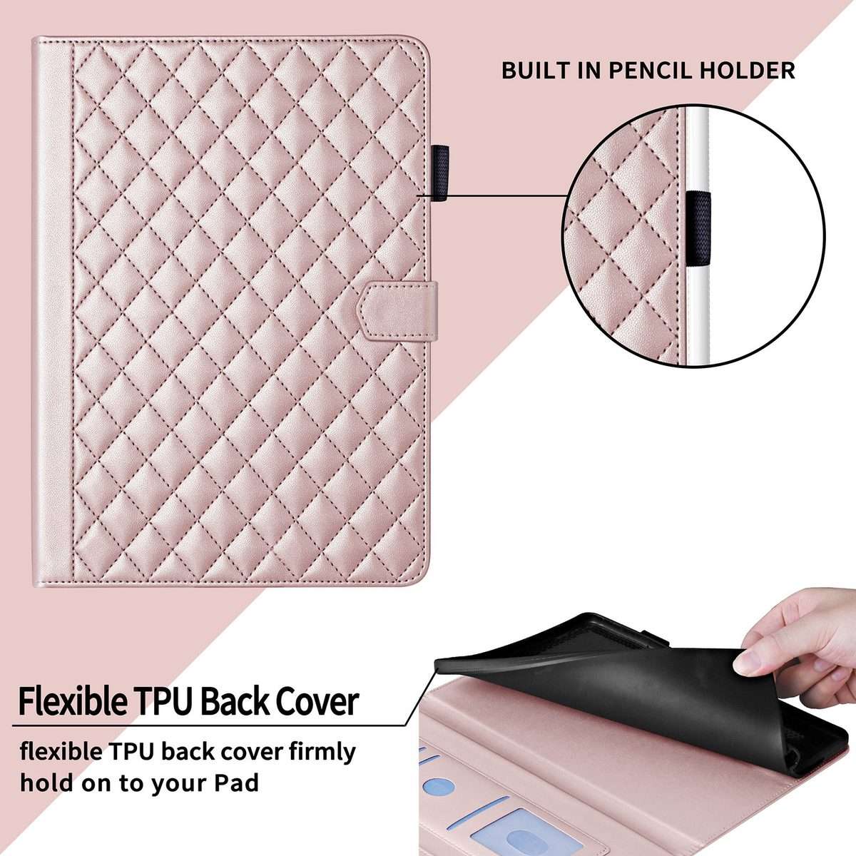 For Samsung Galaxy Tab A11 / A9 Rhombus Lattice Leather Tablet Case(Rose Gold)