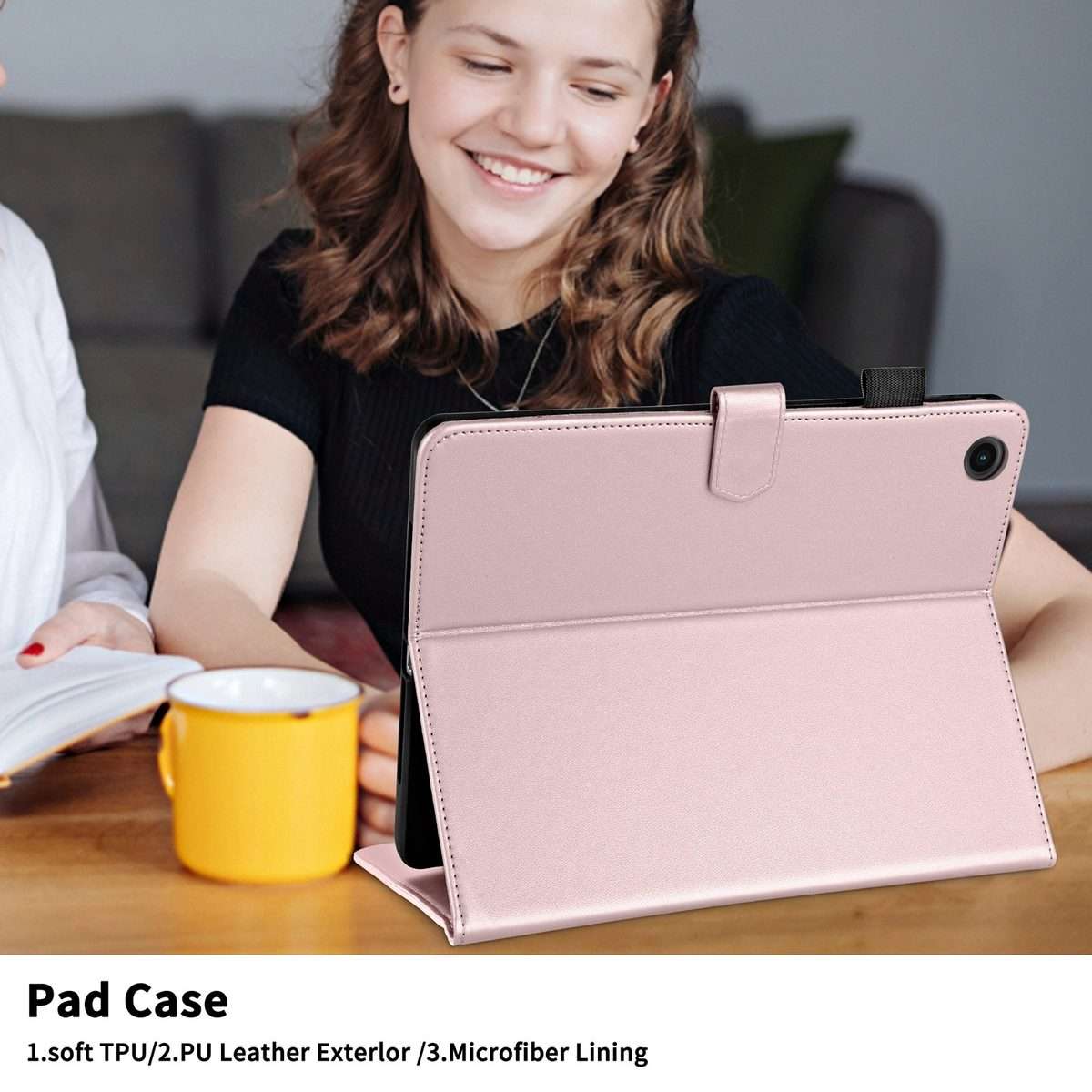 For Samsung Galaxy Tab A11 / A9 Rhombus Lattice Leather Tablet Case(Rose Gold)