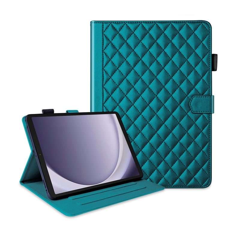 For Samsung Galaxy Tab A11 / A9 Rhombus Lattice Leather Tablet Case(Dark Green)