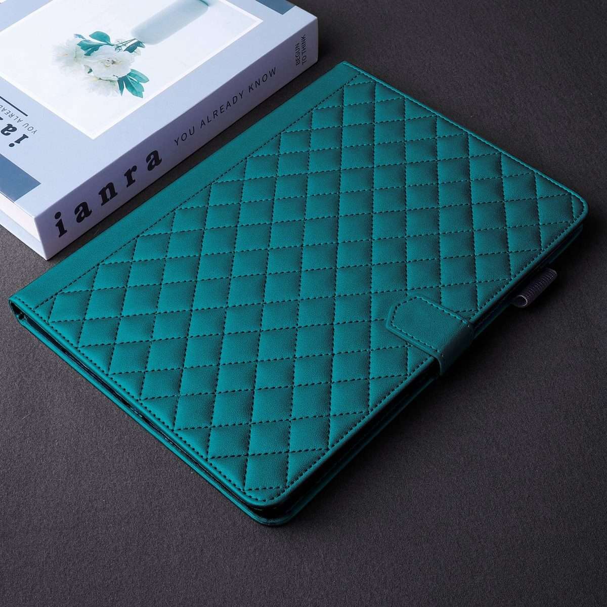 For Samsung Galaxy Tab A11 / A9 Rhombus Lattice Leather Tablet Case(Dark Green)