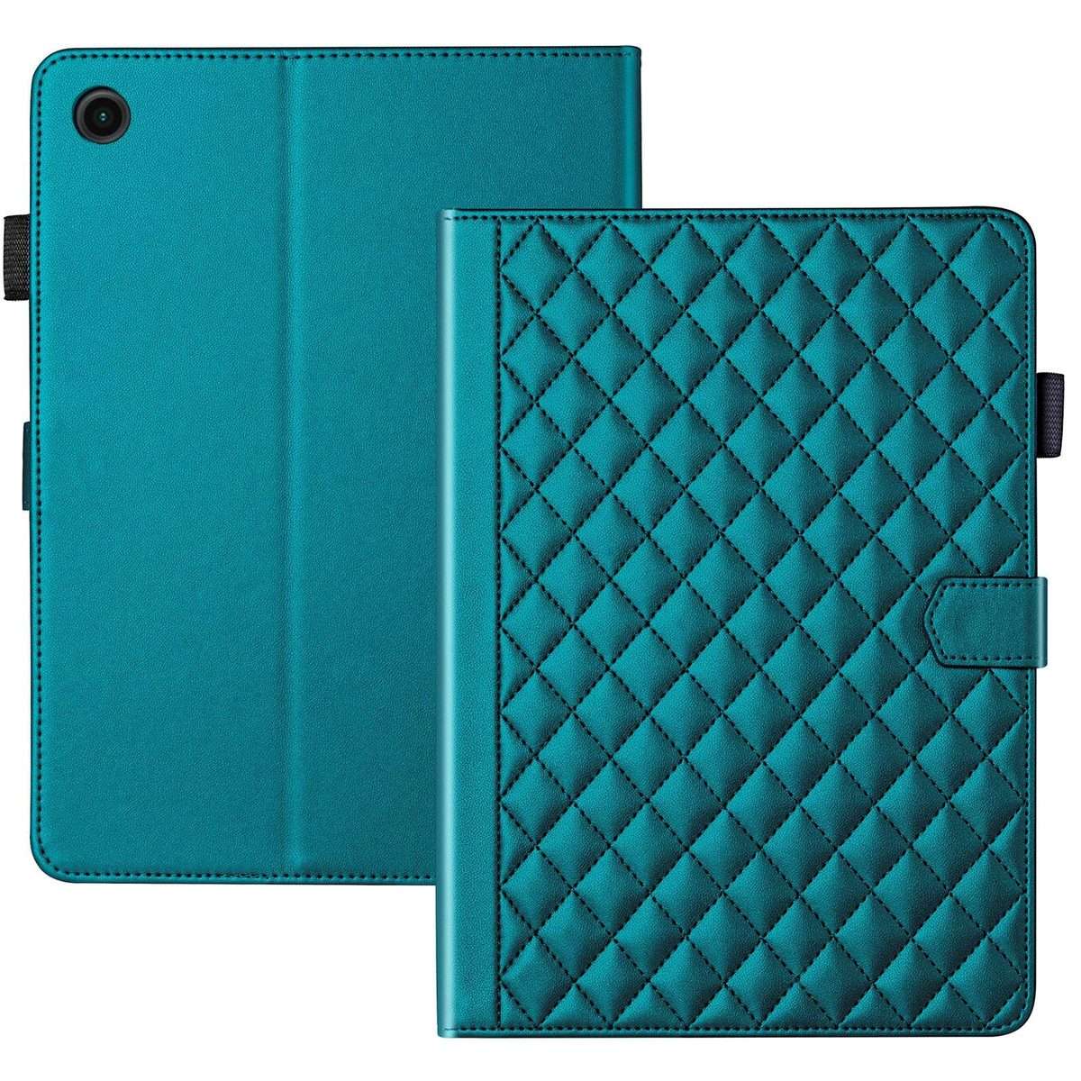 For Samsung Galaxy Tab A11 / A9 Rhombus Lattice Leather Tablet Case(Dark Green)