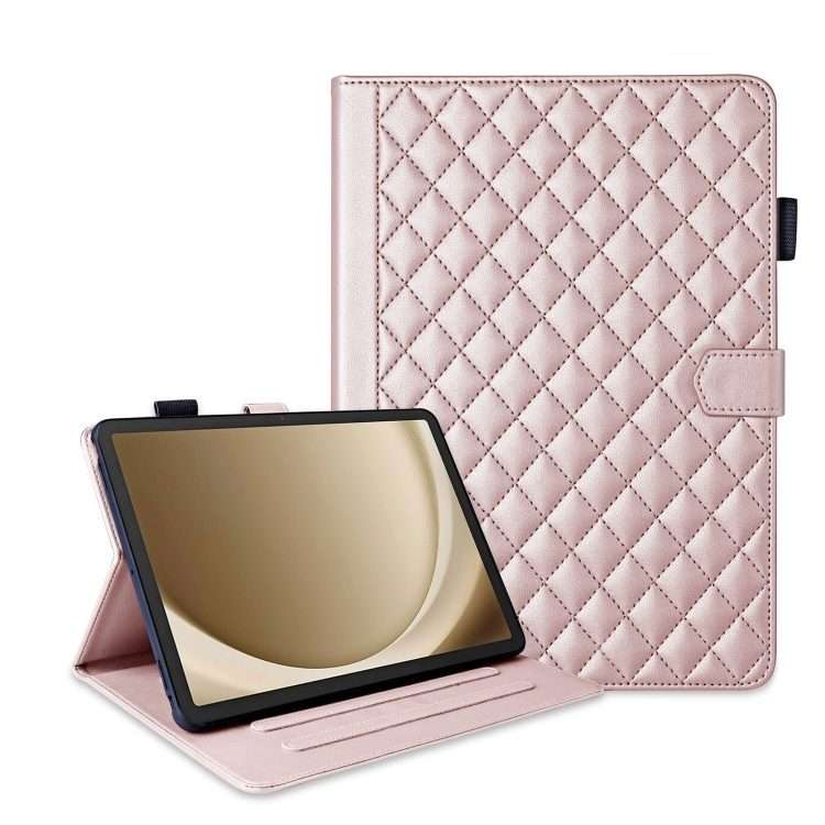 For Samsung Galaxy Tab A11+ / A9+ Rhombus Lattice Leather Tablet Case(Rose Gold)