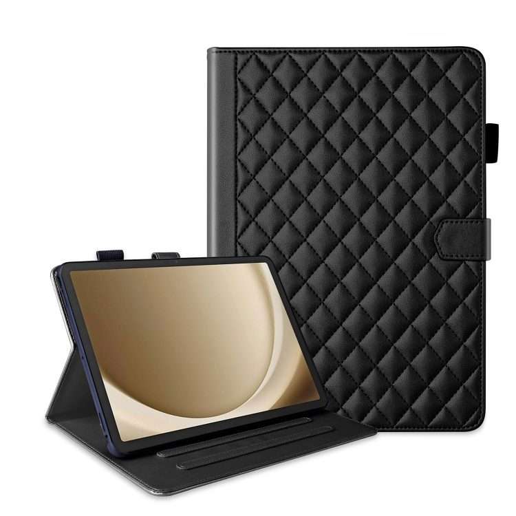 For Samsung Galaxy Tab A11+ / A9+ Rhombus Lattice Leather Tablet Case(Black)