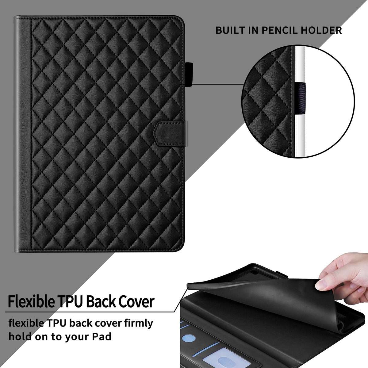 For Samsung Galaxy Tab A11+ / A9+ Rhombus Lattice Leather Tablet Case(Black)