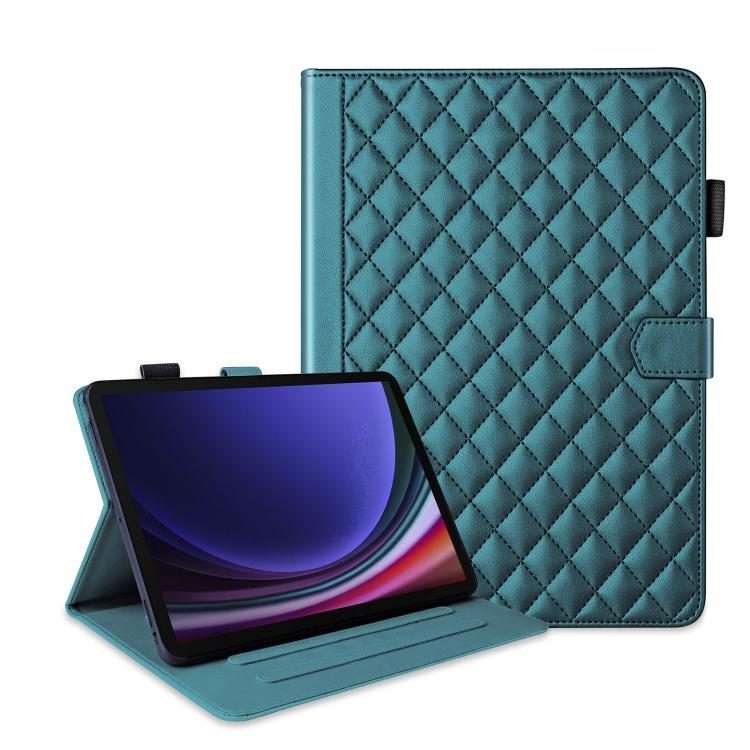 For Samsung Galaxy Tab S10 FE+ Rhombus Lattice Leather Tablet Case(Dark Green)