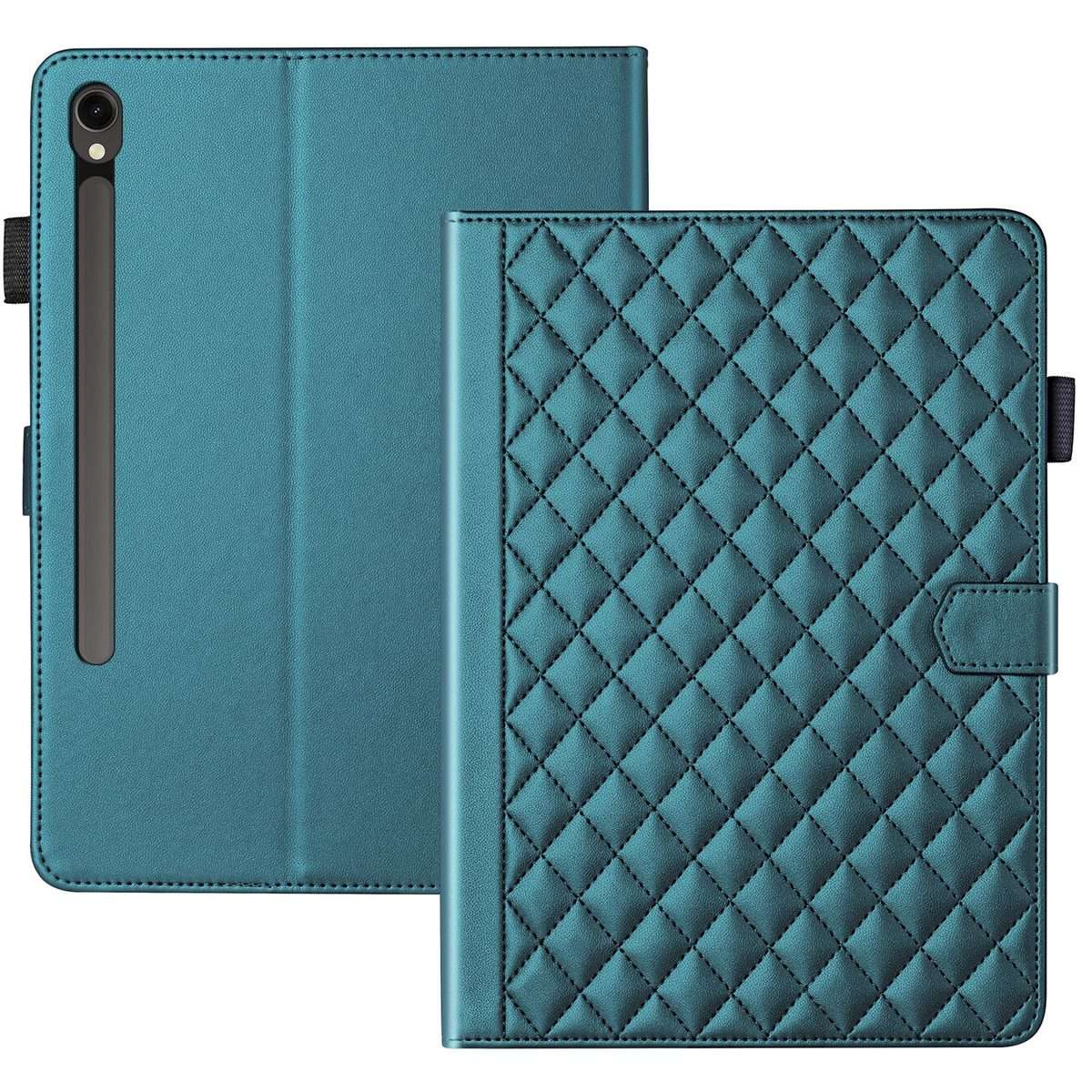 For Samsung Galaxy Tab S10 FE+ Rhombus Lattice Leather Tablet Case(Dark Green)