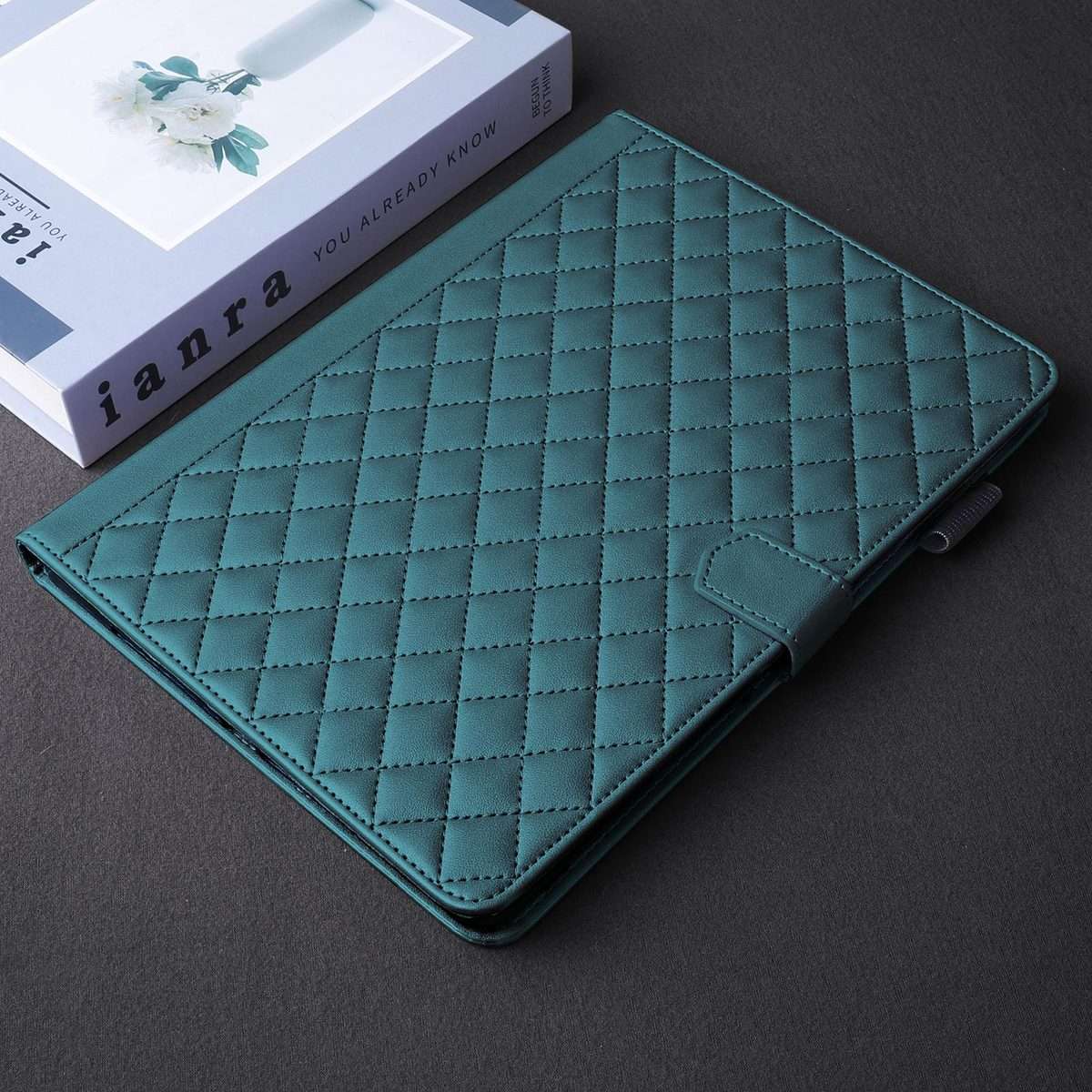 For Samsung Galaxy Tab S10 FE+ Rhombus Lattice Leather Tablet Case(Dark Green)