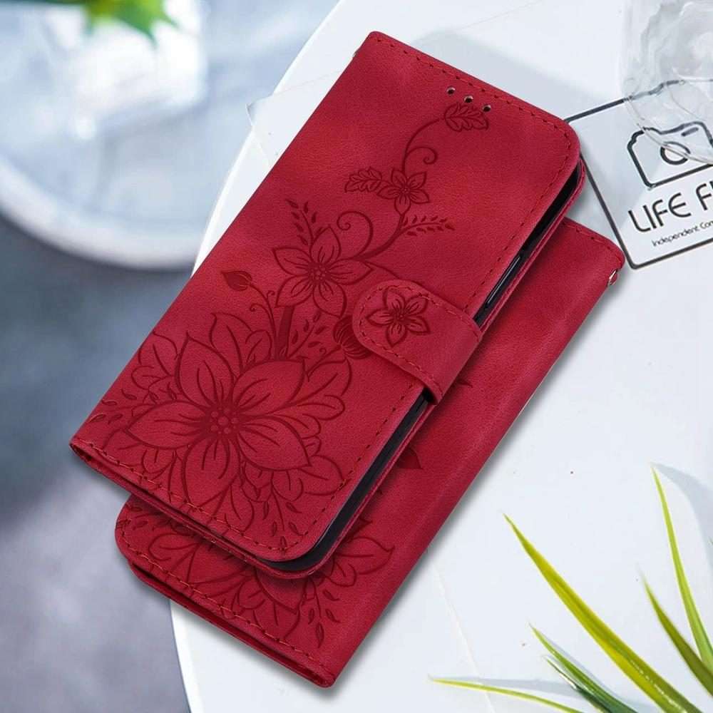 For Redmi K80 / K80 Pro / Xiaomi Poco F7 Pro Lily Embossed Leather Phone Case(Red)
