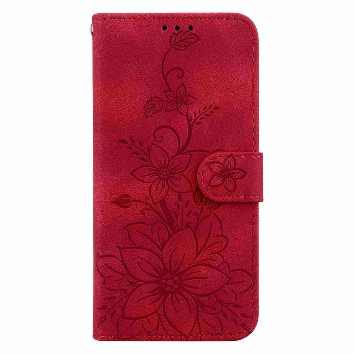 For Redmi K80 / K80 Pro / Xiaomi Poco F7 Pro Lily Embossed Leather Phone Case(Red)