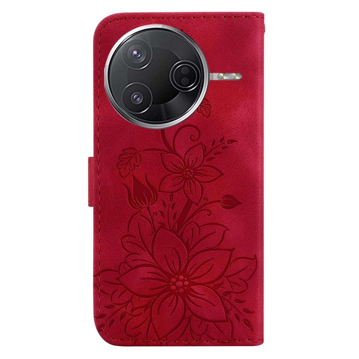 For Redmi K80 / K80 Pro / Xiaomi Poco F7 Pro Lily Embossed Leather Phone Case(Red)