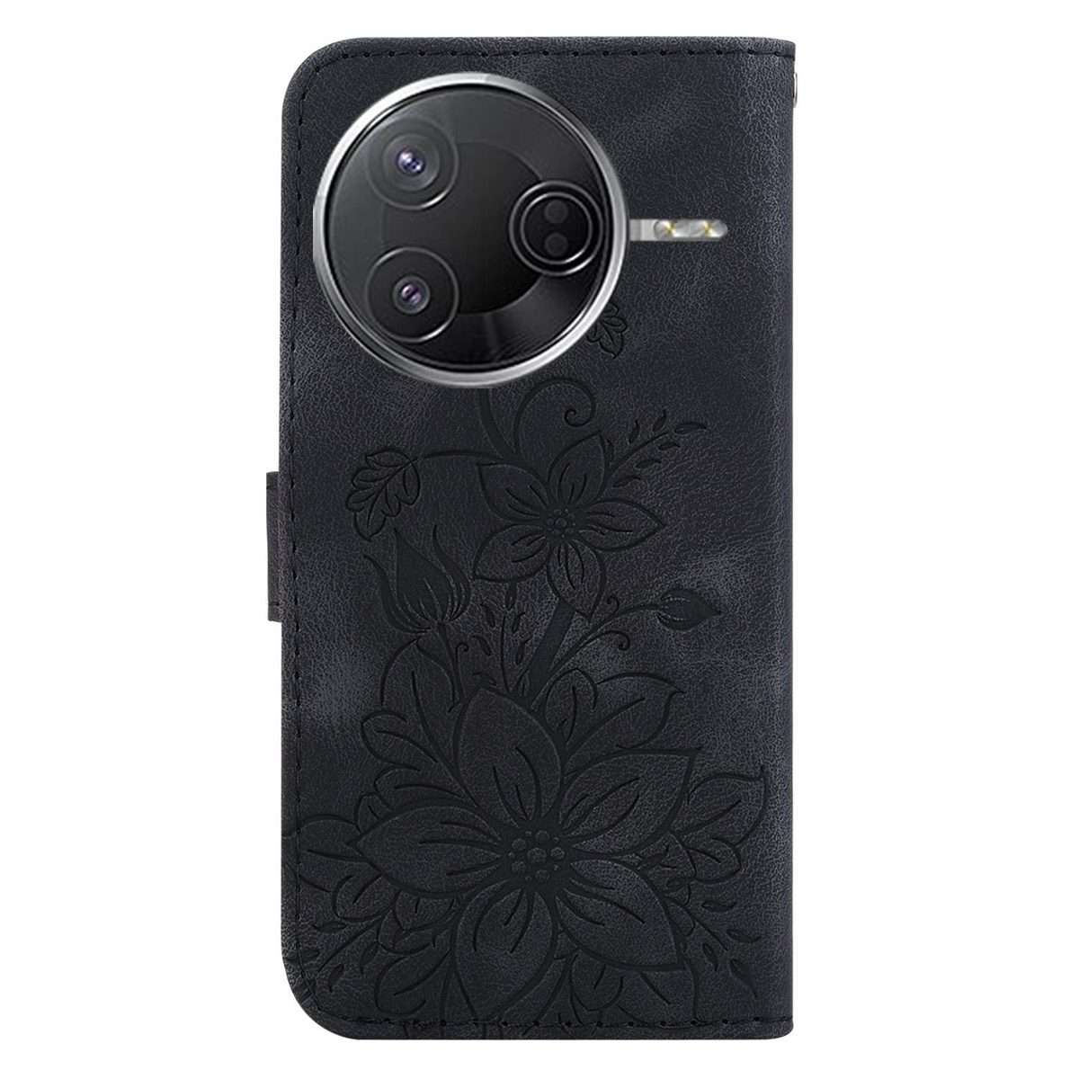 For Redmi K80 / K80 Pro / Xiaomi Poco F7 Pro Lily Embossed Leather Phone Case(Black)
