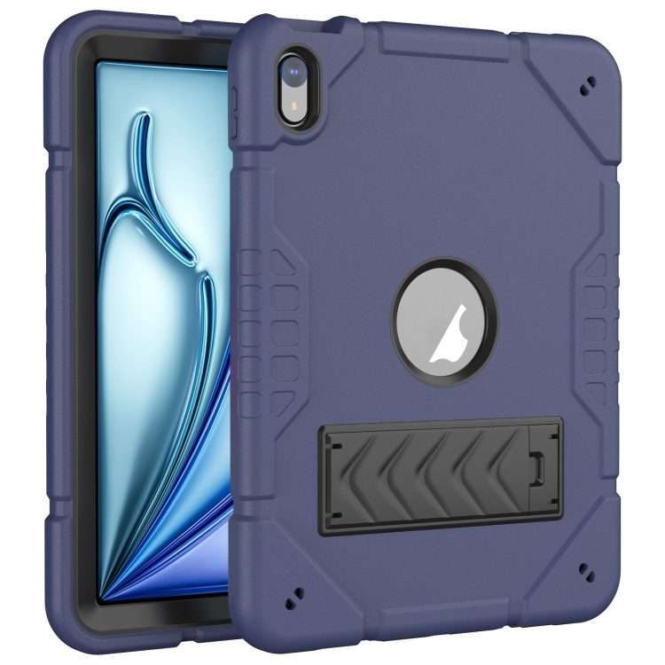 For iPad Air 11 2026 / 2025 / 2024 Armor Holder Silicone Hybrid PC Tablet Case(Navy Blue Black)