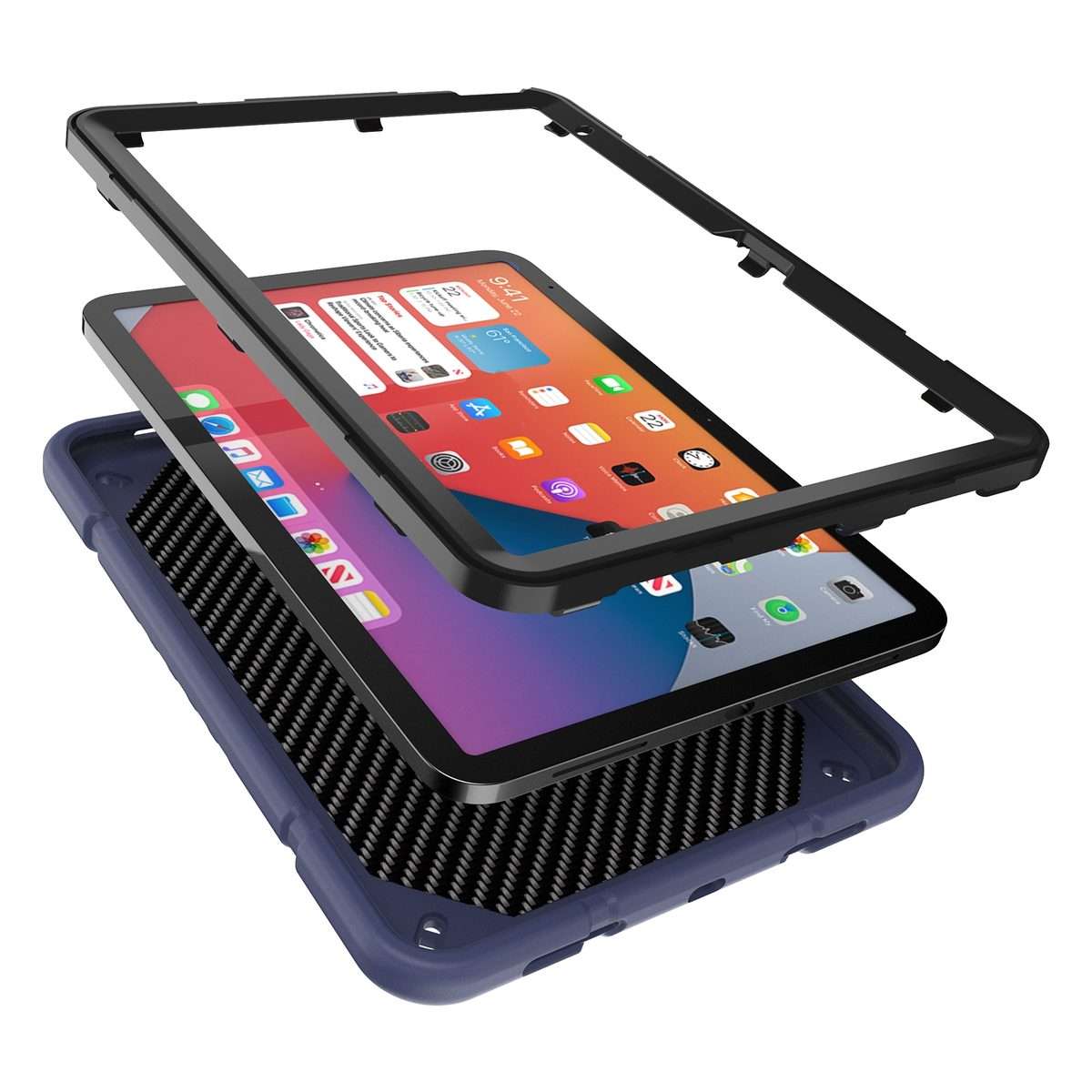 For iPad Air 11 2026 / 2025 / 2024 Armor Holder Silicone Hybrid PC Tablet Case(Navy Blue Black)