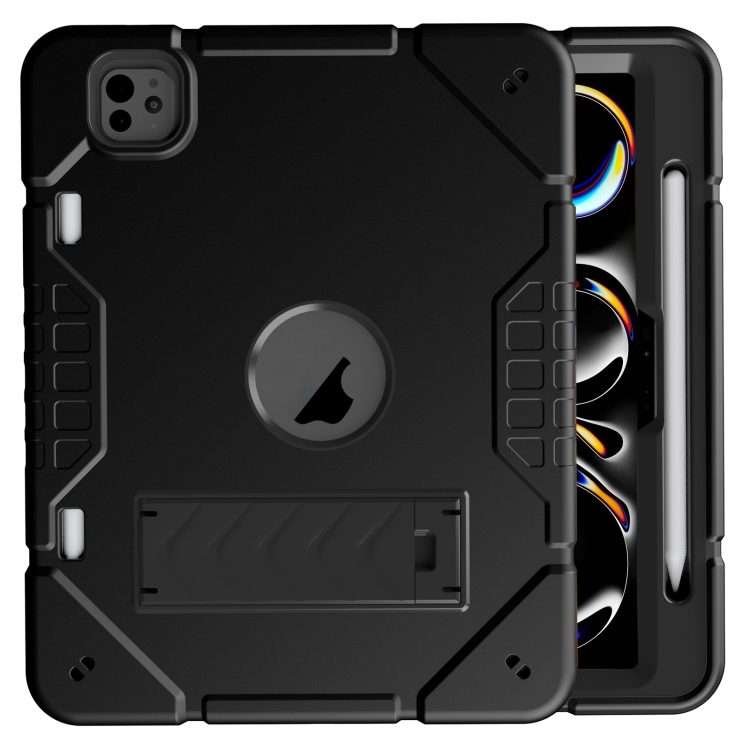 For iPad Pro 11 2025 / 2024 Armor Holder Silicone Hybrid PC Tablet Case(Black)