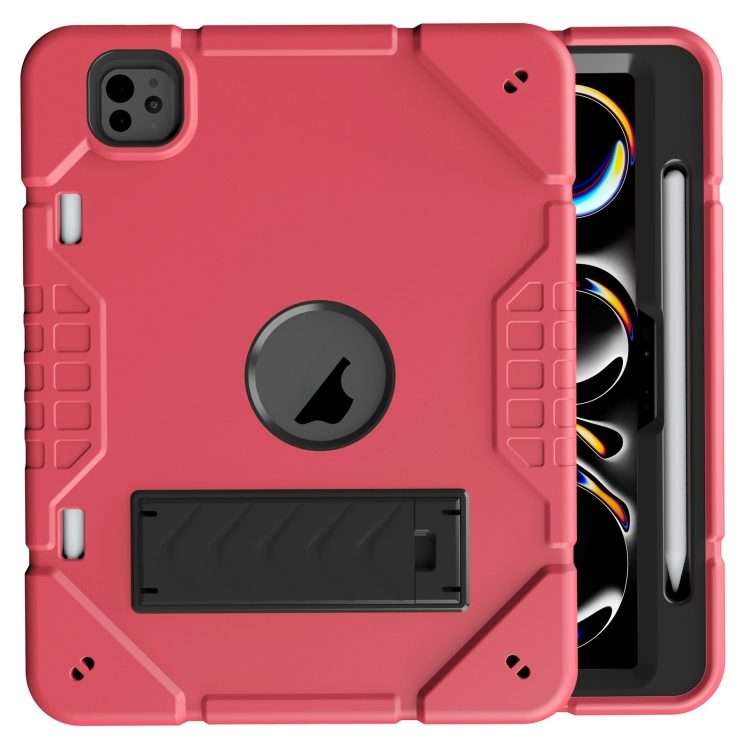 For iPad Pro 11 2025 / 2024 Armor Holder Silicone Hybrid PC Tablet Case(Red Black)