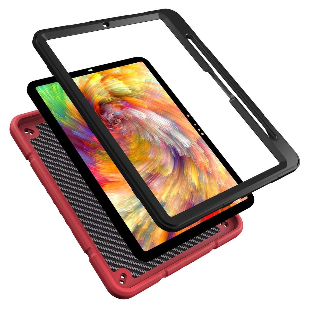 For iPad Pro 11 2025 / 2024 Armor Holder Silicone Hybrid PC Tablet Case(Red Black)