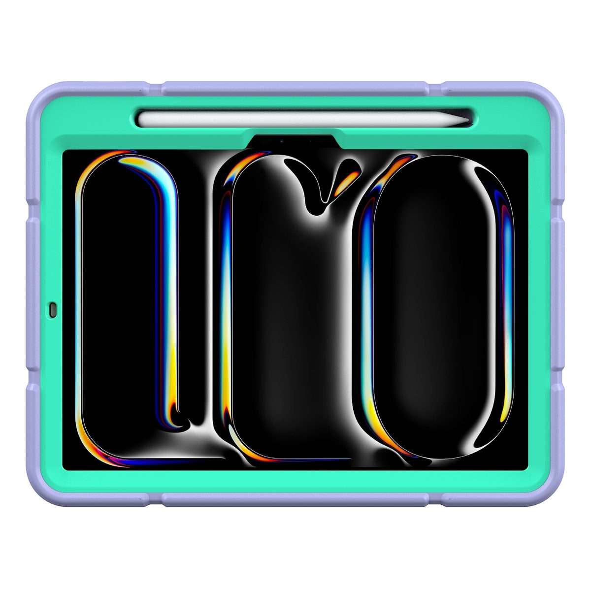 For iPad Pro 11 2025 / 2024 Armor Holder Silicone Hybrid PC Tablet Case(Purple Mint Green)