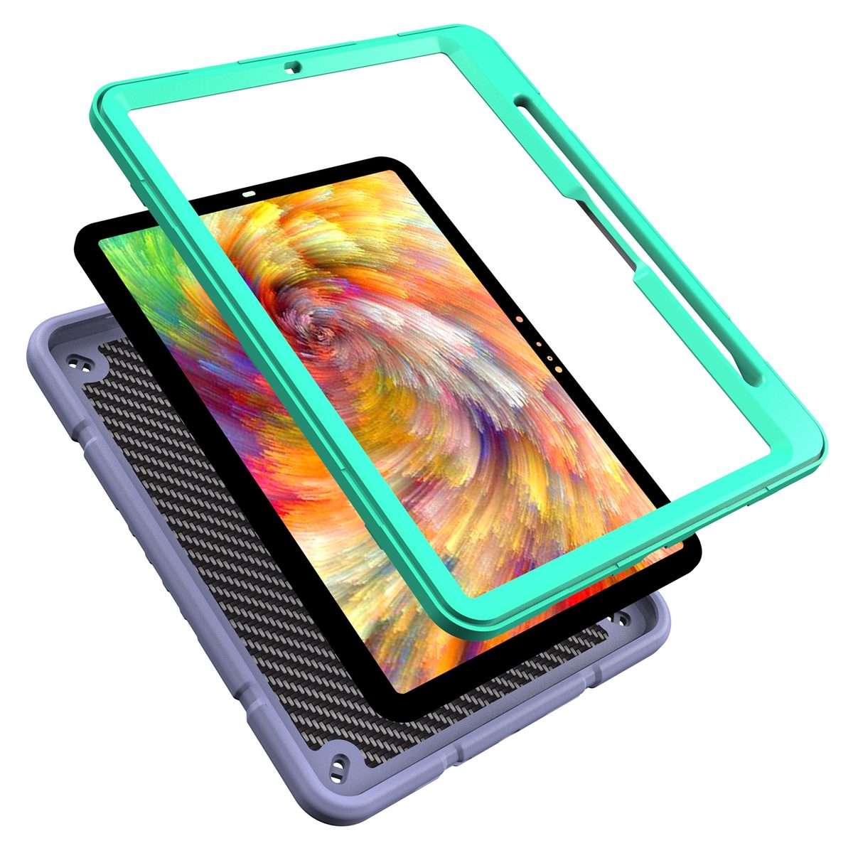For iPad Pro 11 2025 / 2024 Armor Holder Silicone Hybrid PC Tablet Case(Purple Mint Green)
