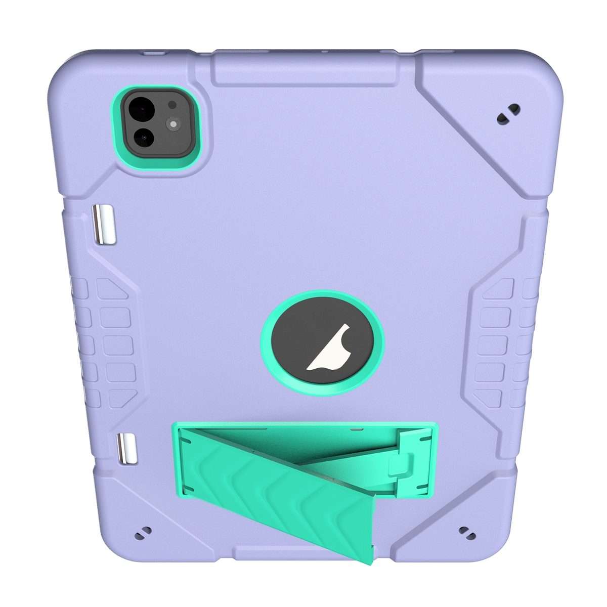 For iPad Pro 11 2025 / 2024 Armor Holder Silicone Hybrid PC Tablet Case(Purple Mint Green)