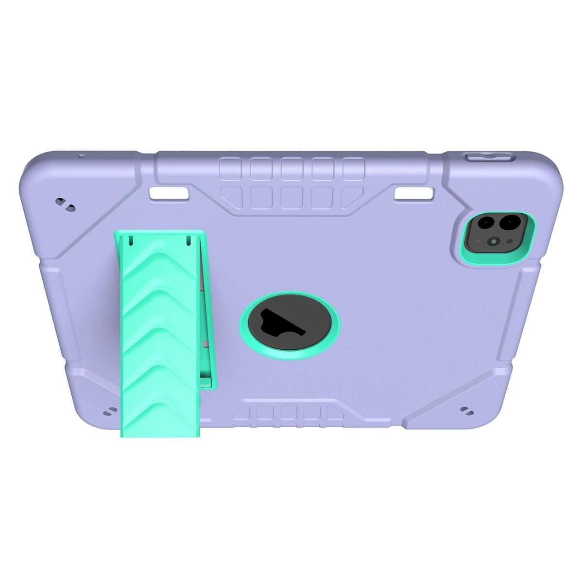 For iPad Pro 11 2025 / 2024 Armor Holder Silicone Hybrid PC Tablet Case(Purple Mint Green)