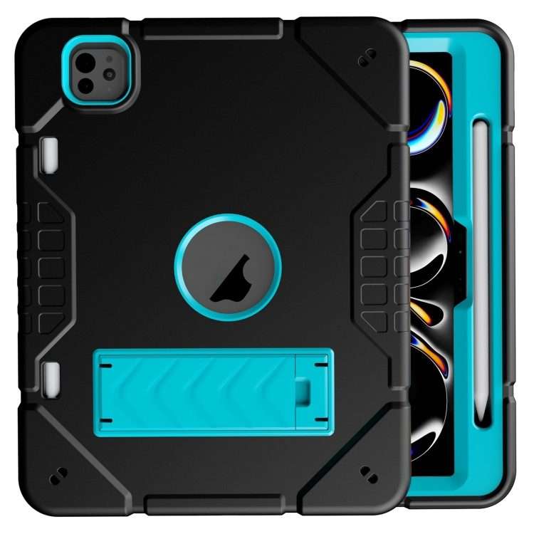 For iPad Pro 11 2025 / 2024 Armor Holder Silicone Hybrid PC Tablet Case(Black Blue)