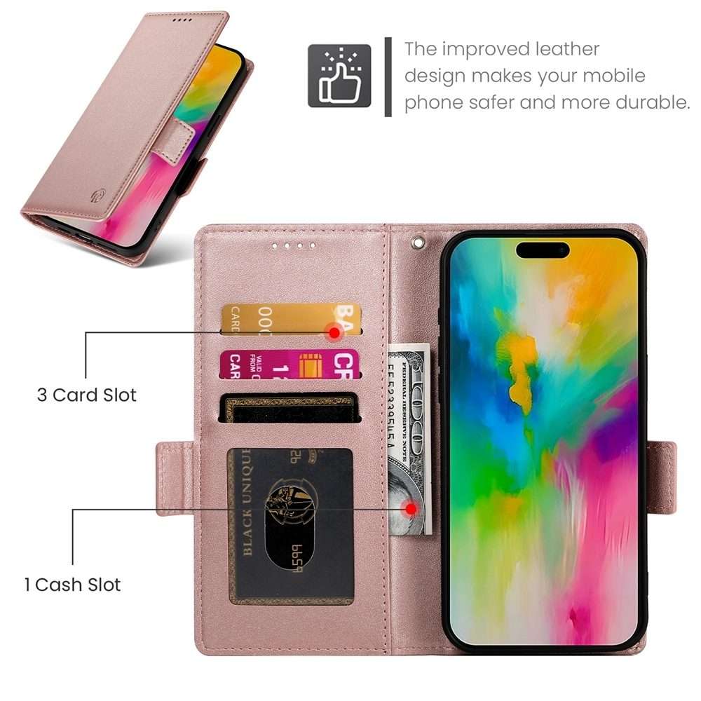 For iPhone 16 Pro Max Side Buckle Magnetic Frosted Leather Phone Case(Rose Gold)