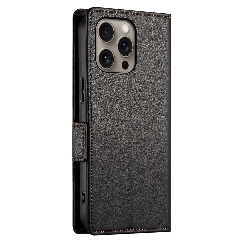For iPhone 16 Pro Max Side Buckle Magnetic Frosted Leather Phone Case(Black)