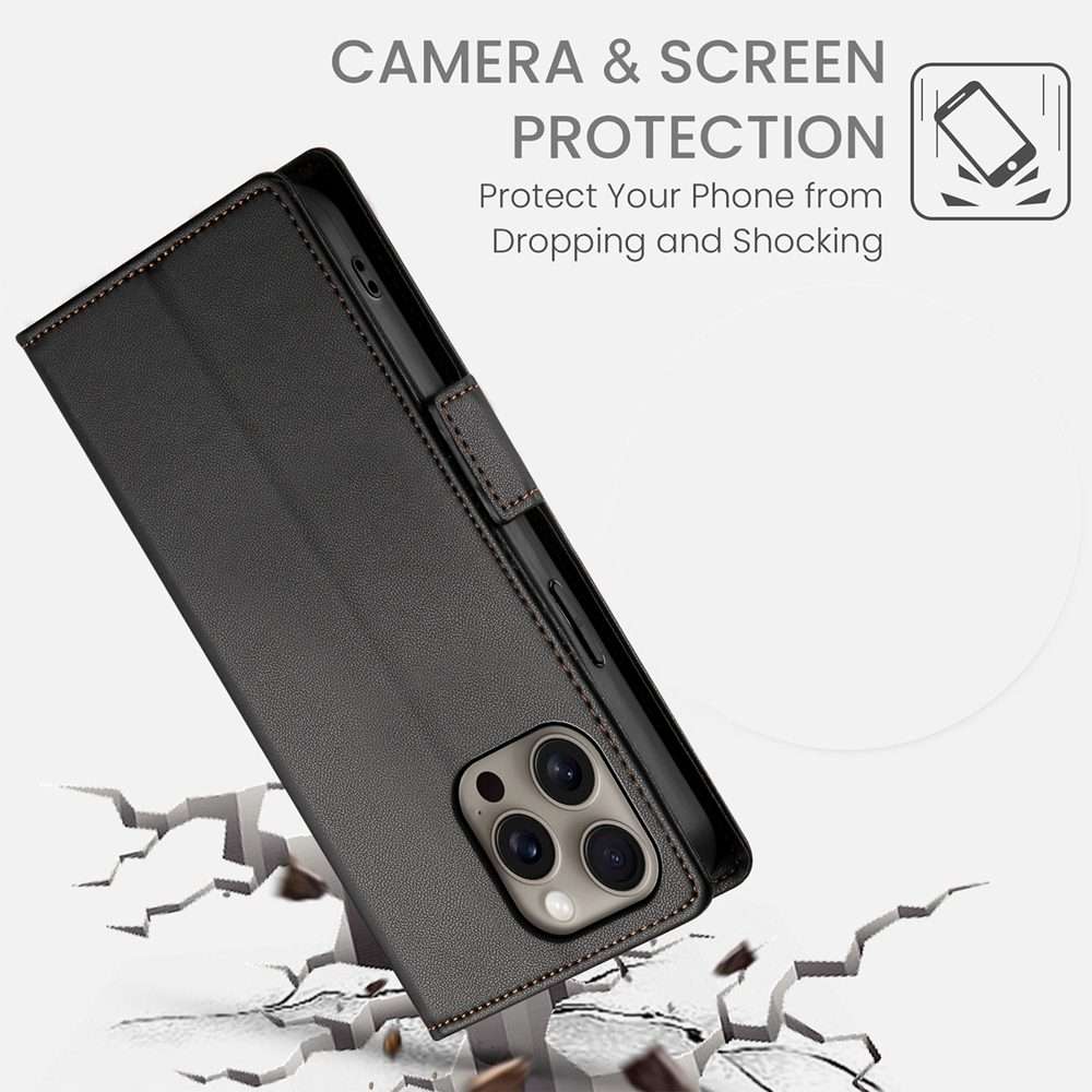 For iPhone 16 Pro Max Side Buckle Magnetic Frosted Leather Phone Case(Black)