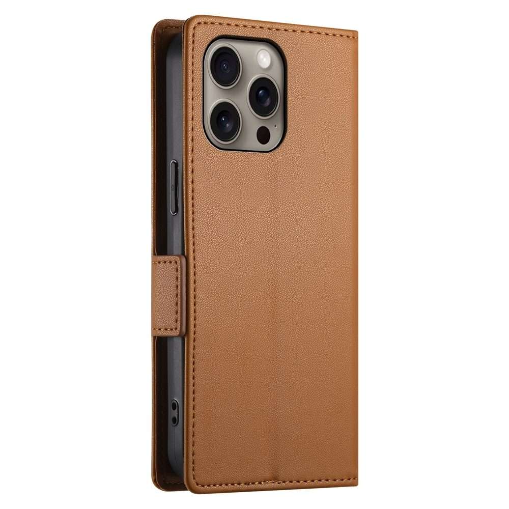 For iPhone 16 Pro Max Side Buckle Magnetic Frosted Leather Phone Case(Brown)