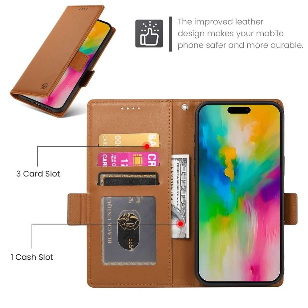 For iPhone 16 Pro Max Side Buckle Magnetic Frosted Leather Phone Case(Brown)