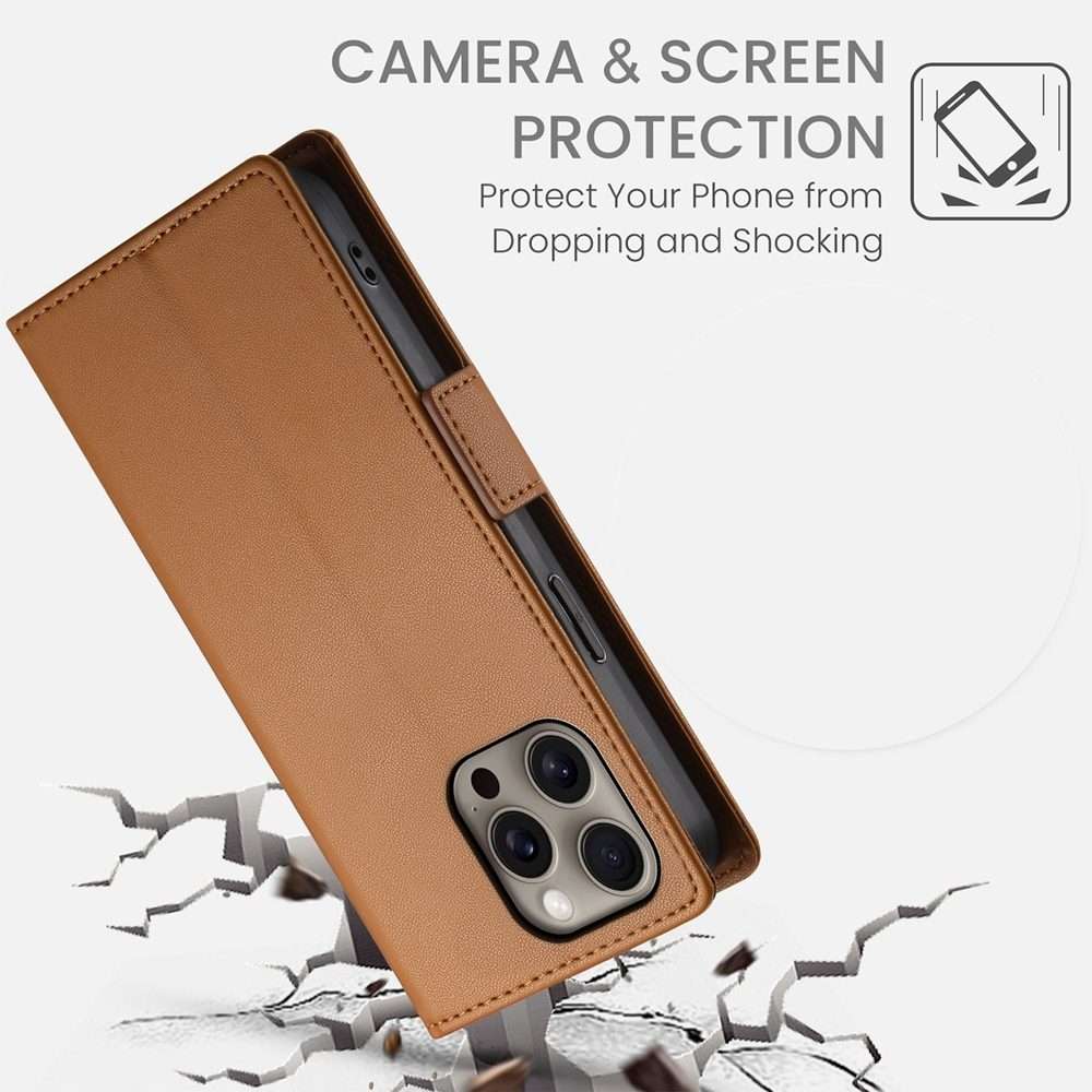 For iPhone 16 Pro Max Side Buckle Magnetic Frosted Leather Phone Case(Brown)