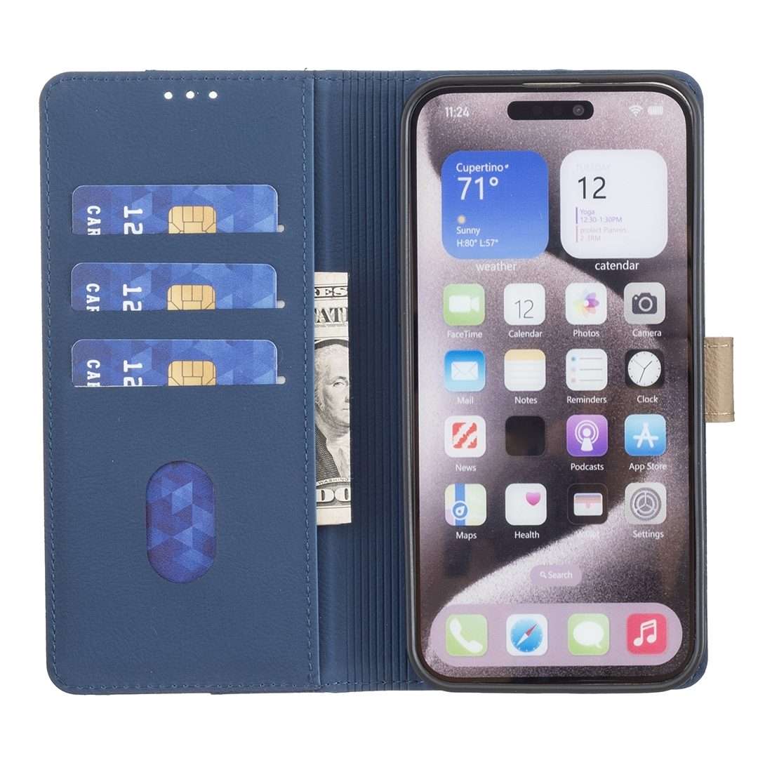 For iPhone 15 Pro Max Color Matching RFID Anti-theft Leather Phone Case(Blue)