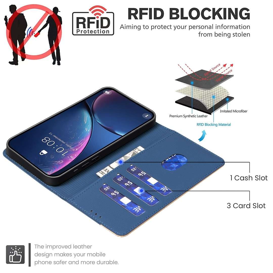 For iPhone 15 Pro Max Color Matching RFID Anti-theft Leather Phone Case(Blue)